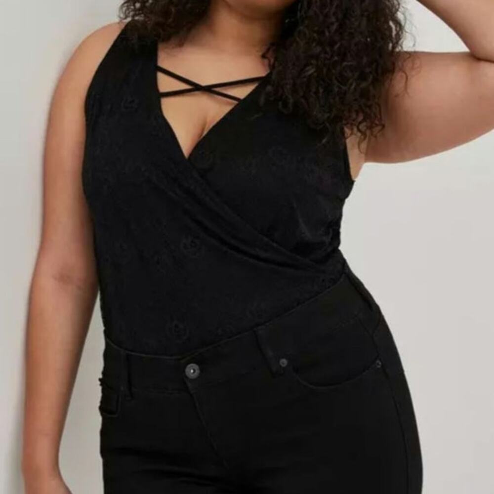 Torrid Black Romantic Goth Lace Surplice Strappy Sleeveless Bodysuit